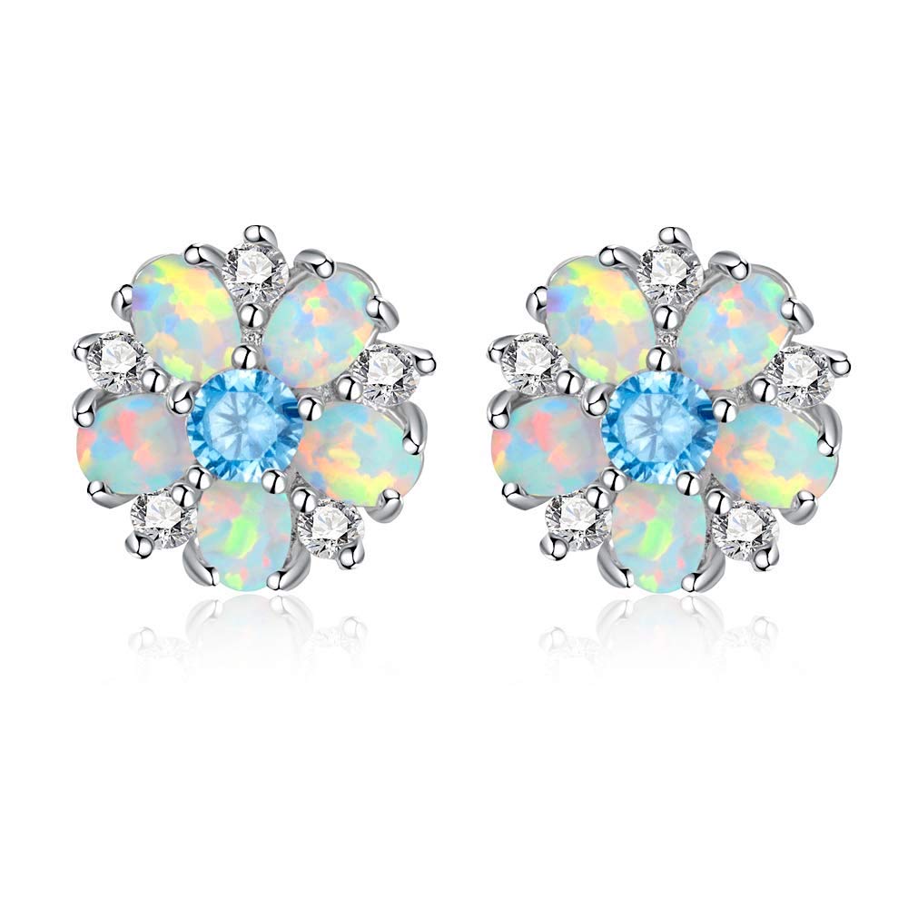 Silver Multi Blue Opal Stud Earrings