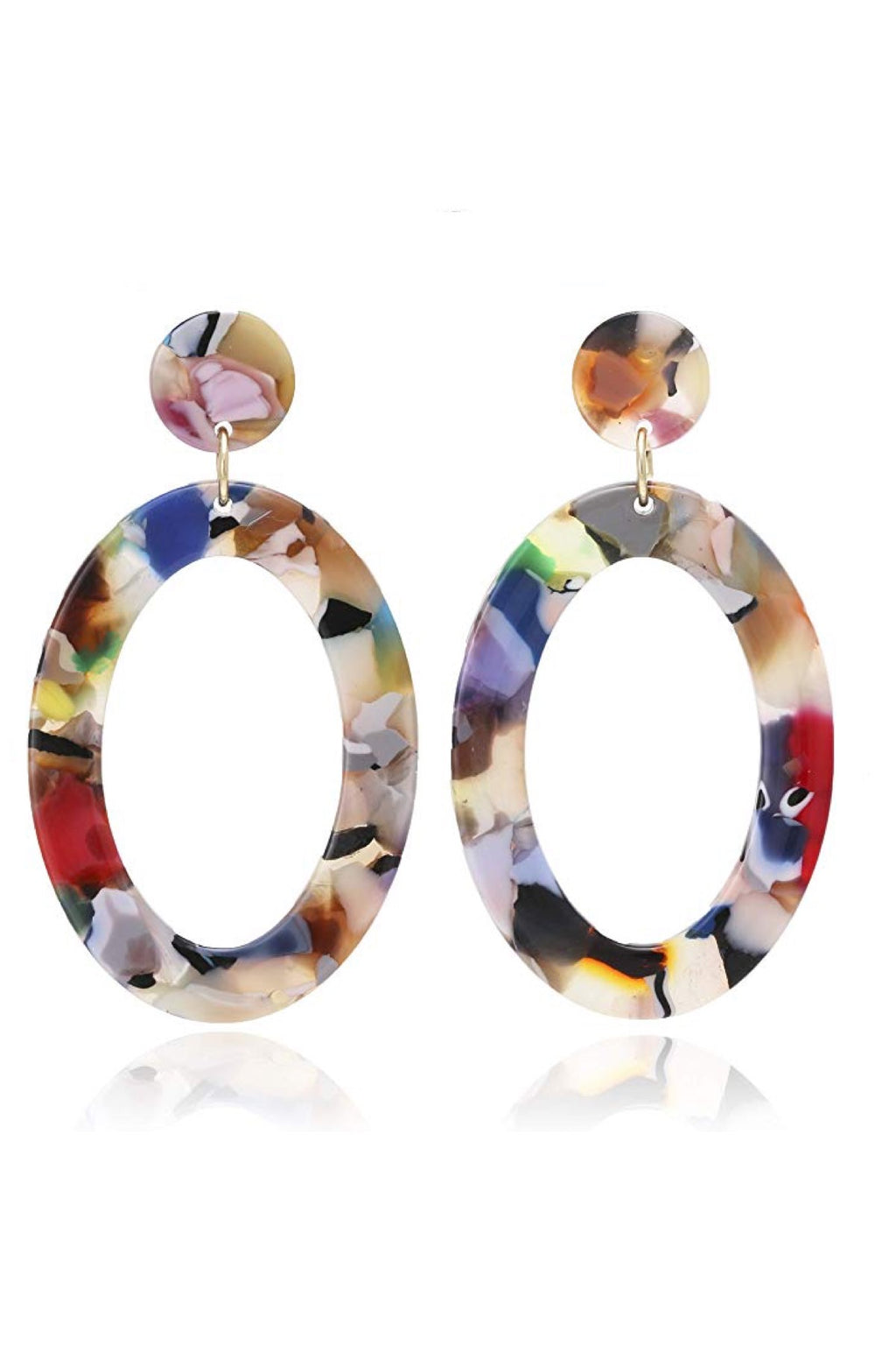 Multi Color shell Boho Statement Oval Earrings
