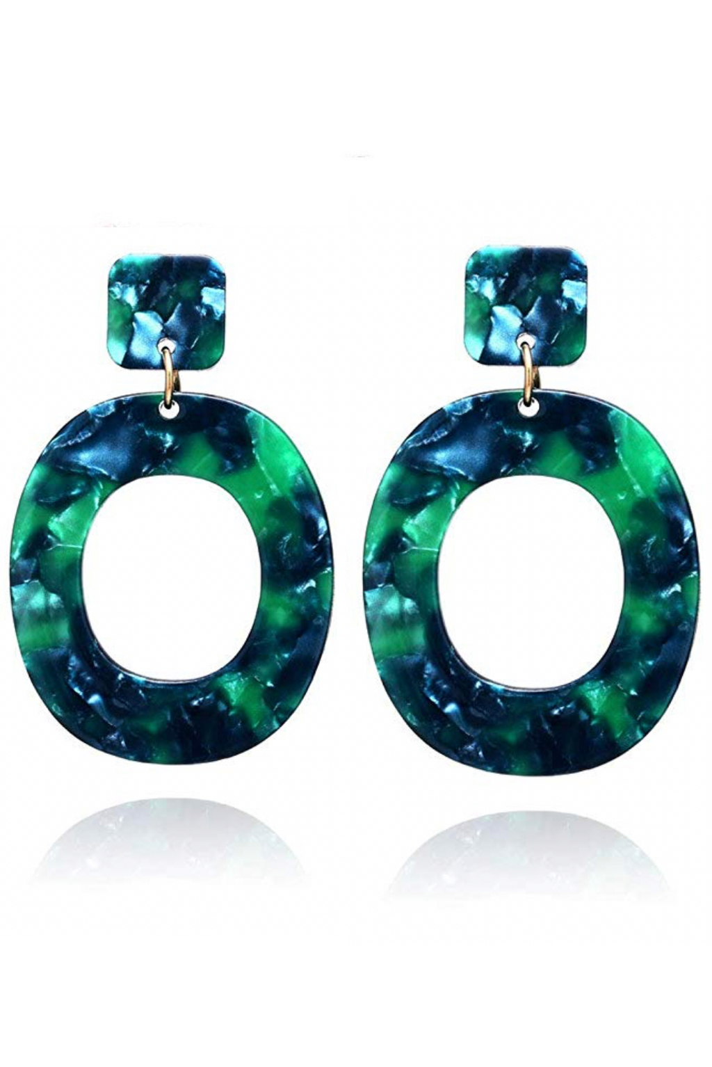Green shell Boho Cushion Shape Statement Earrings