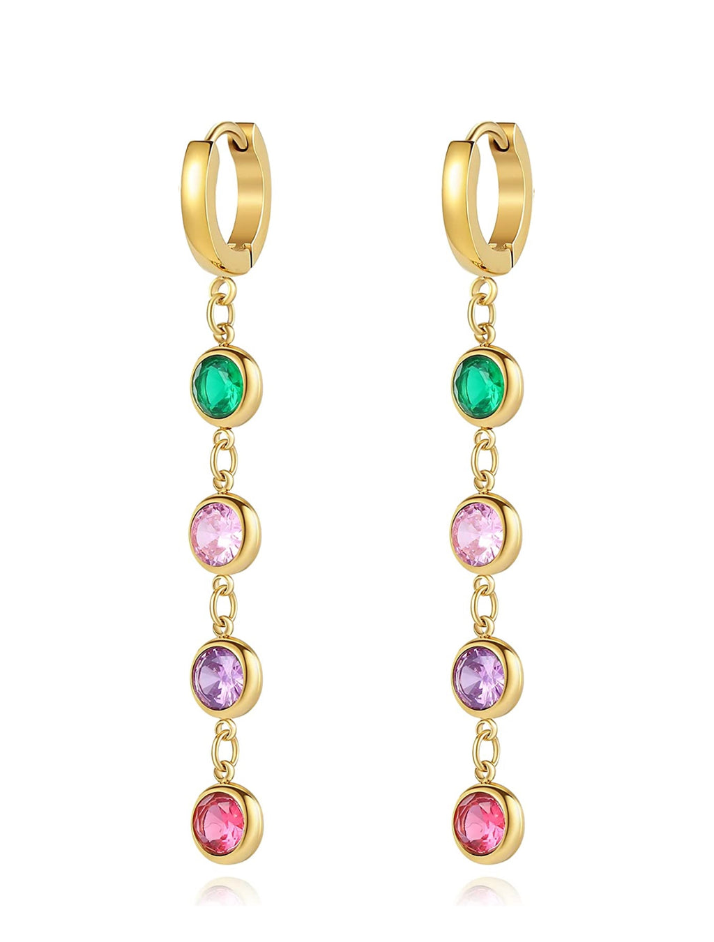 18K Gold Multi Color Linear Earrings