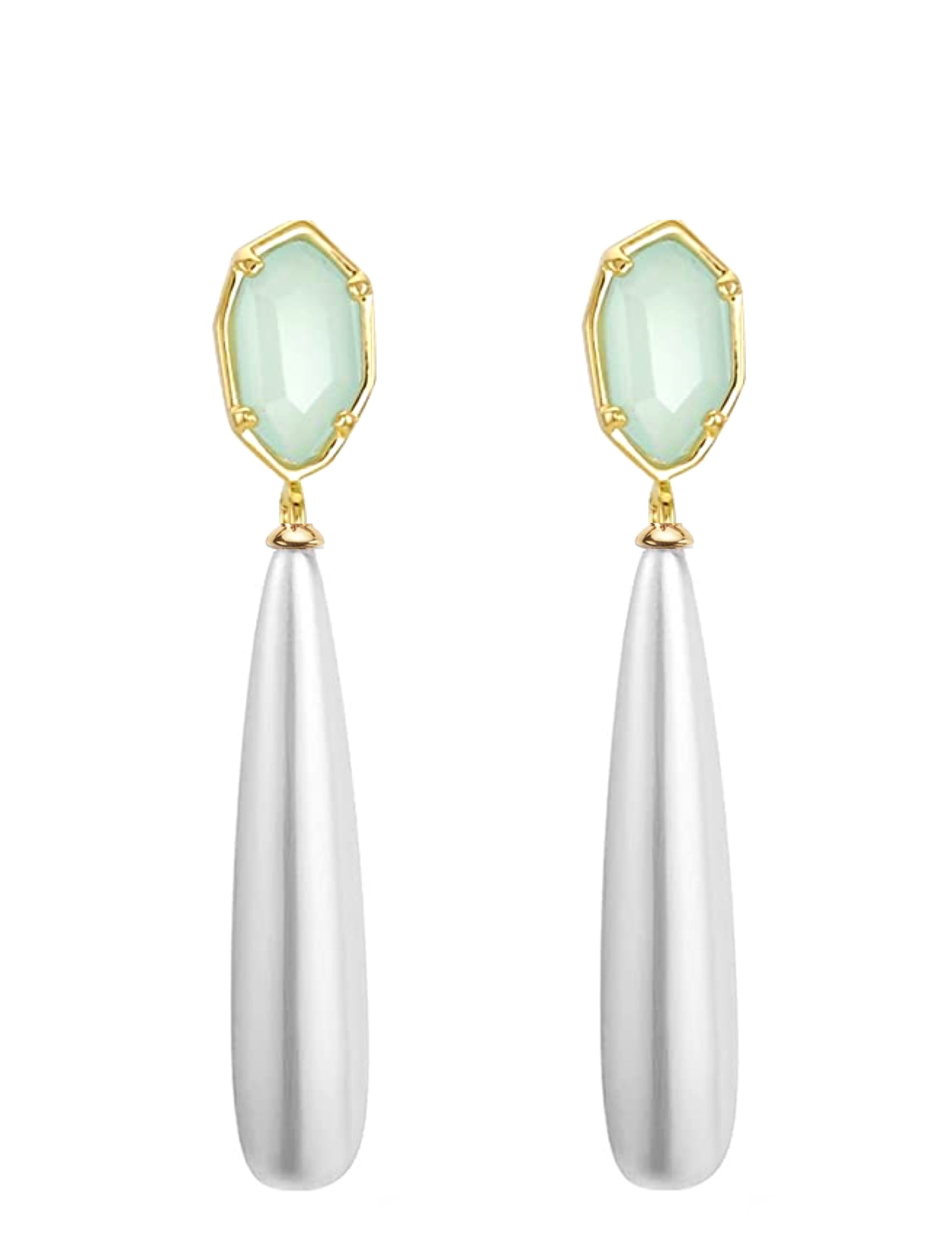 18k Gold Sea Green & Pearl Tear Drop Earrings