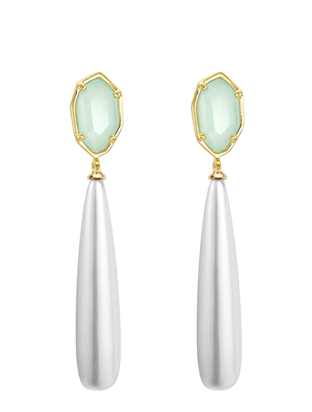 18k Gold Sea Green & Pearl Tear Drop Earrings