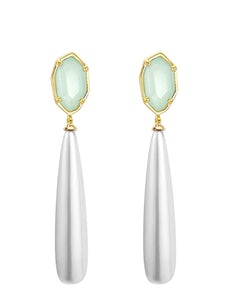 18k Gold Sea Green & Pearl Tear Drop Earrings