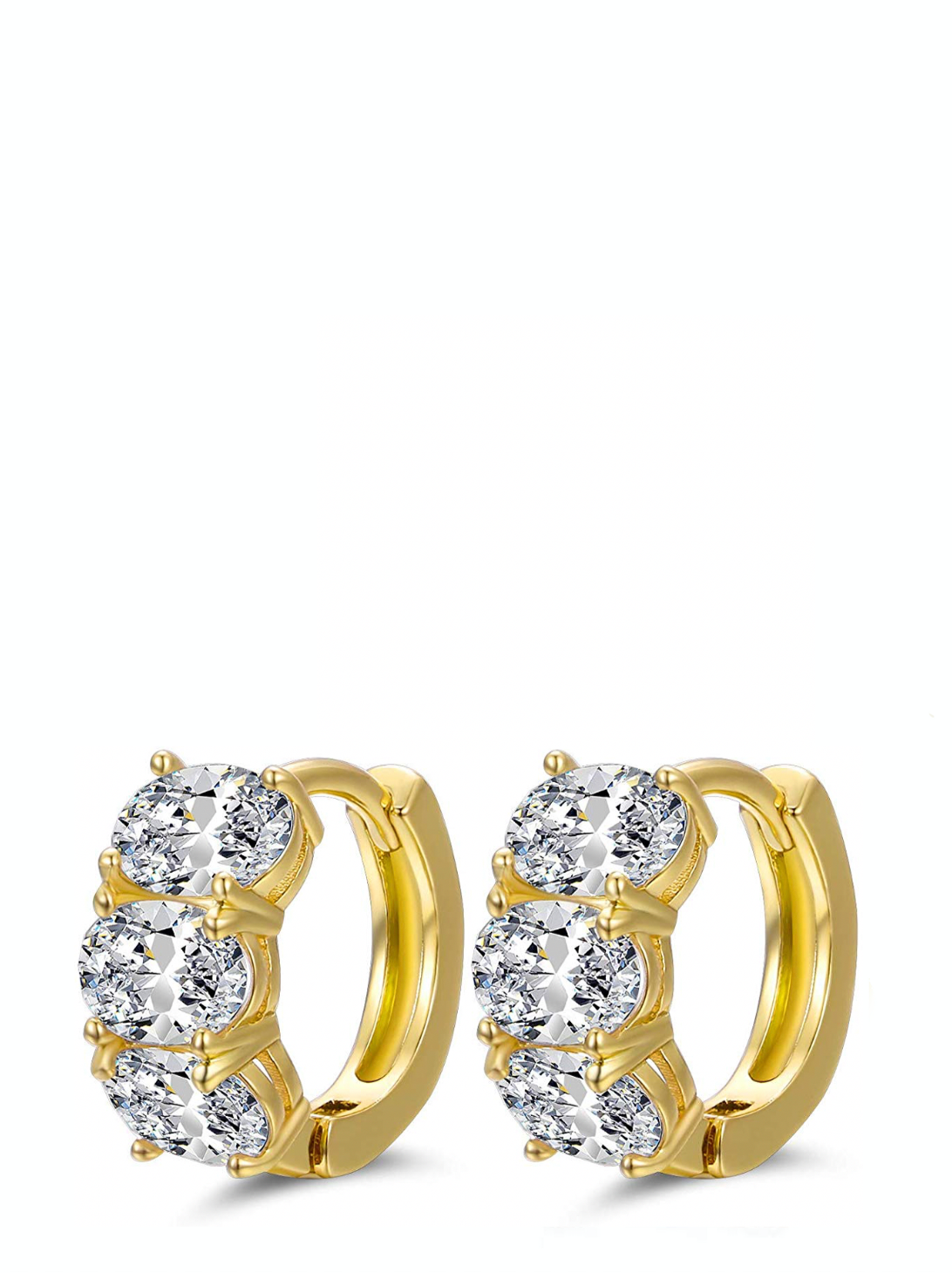 18k Gold Multi Oval Zirconia Huggie Earrings