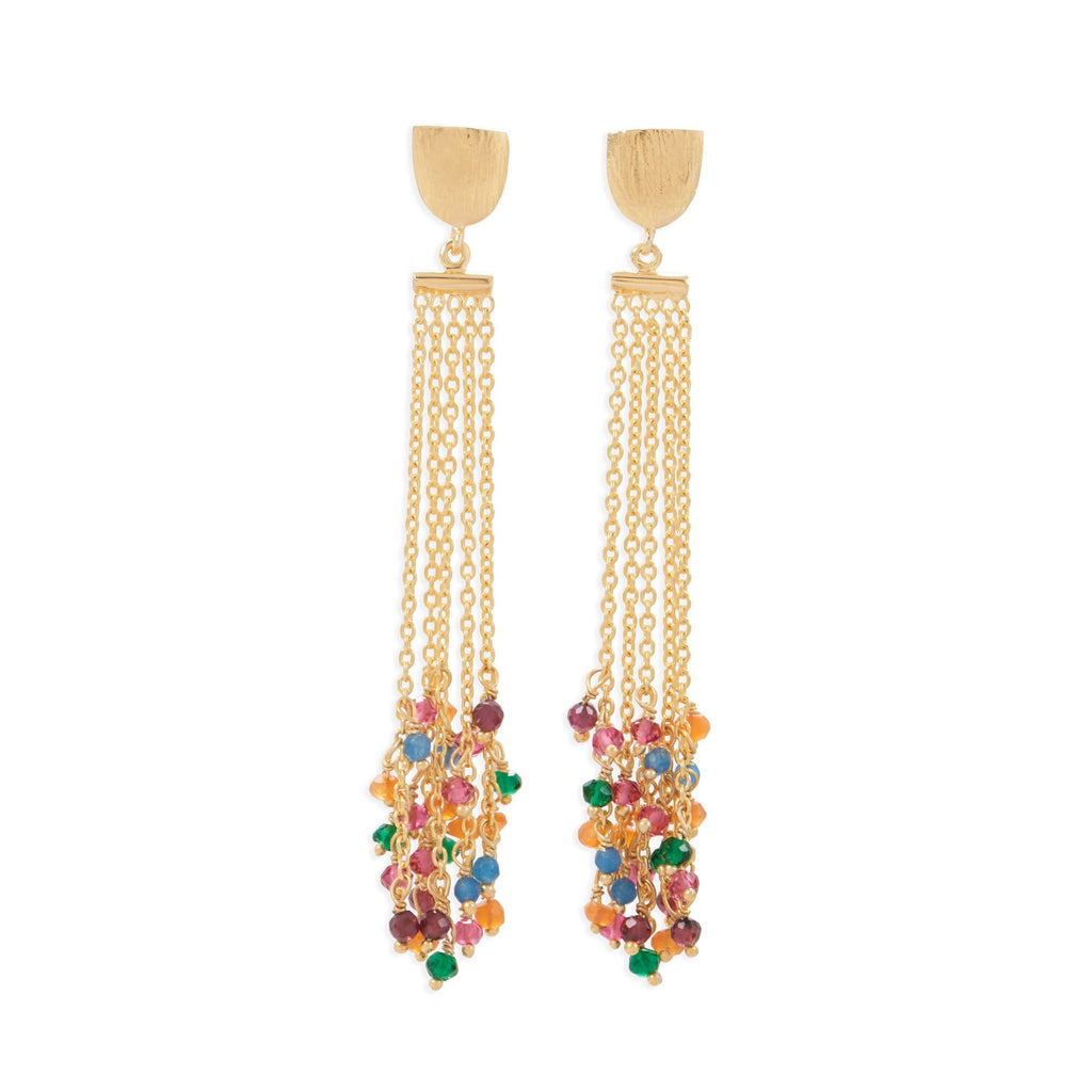 18K Gold Plated Multi Color Long Tassel Earrings