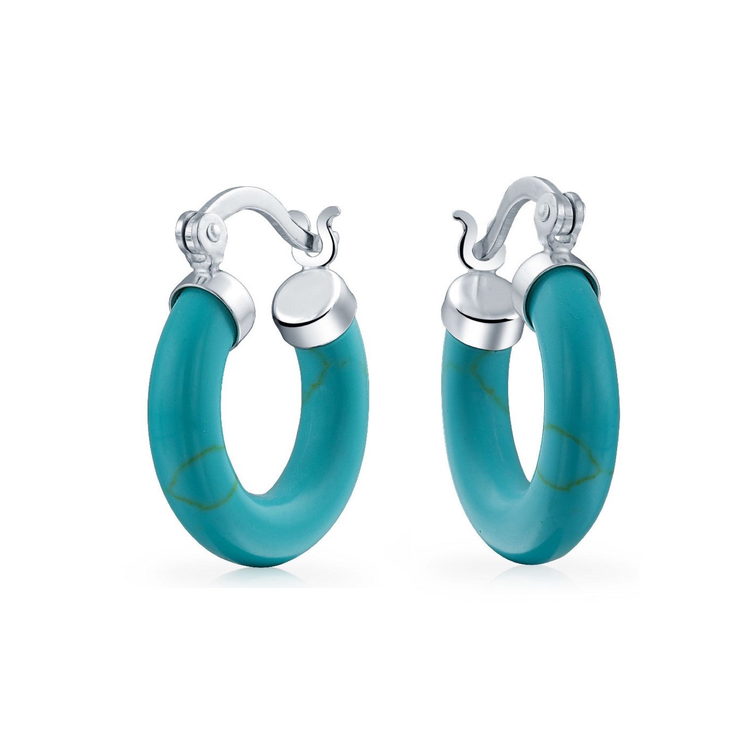 Liv Oliver Sterling Silver Turquoise Hoop Earrings Modern Jewelry
