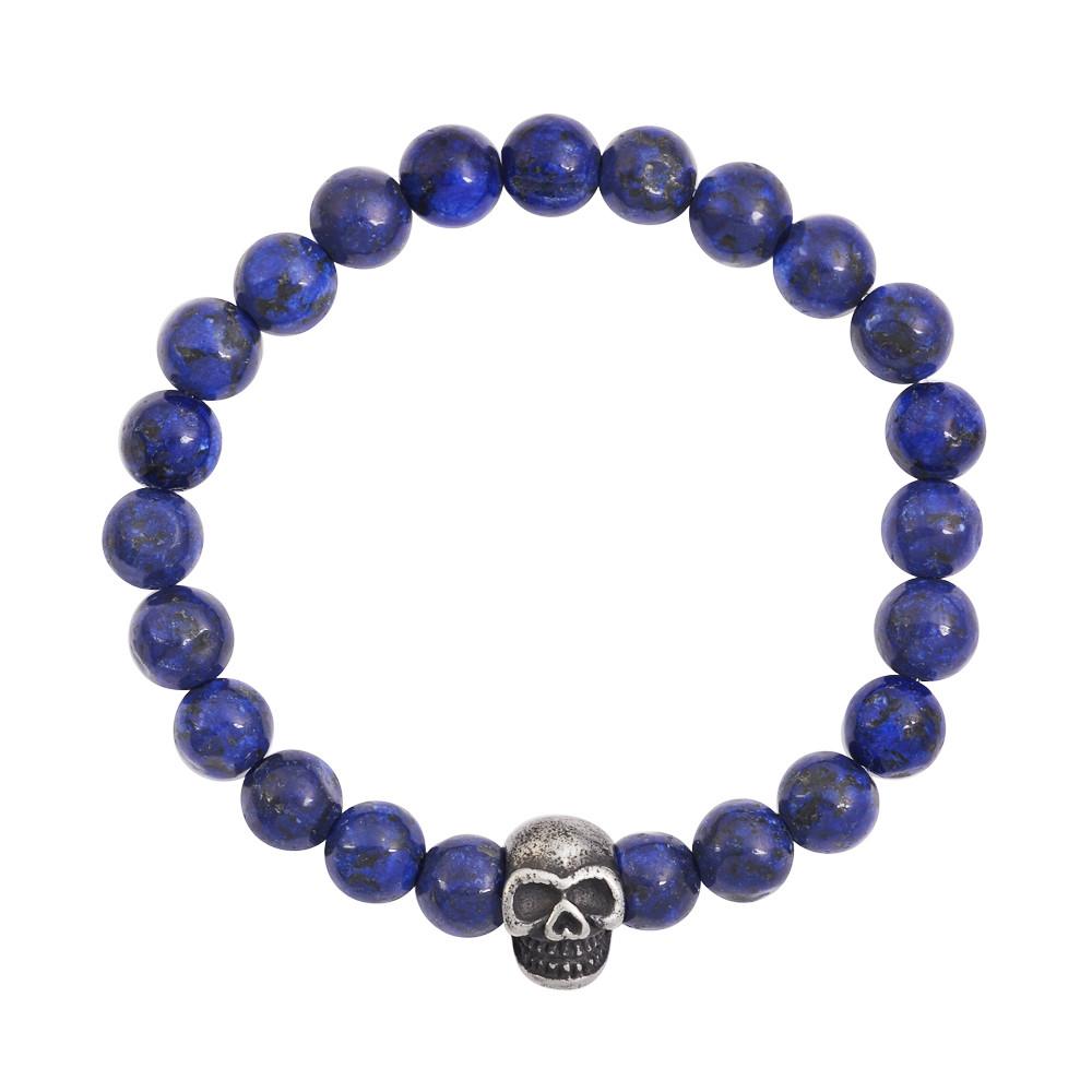 Oxidized Silver Skull Lapis Bracelet