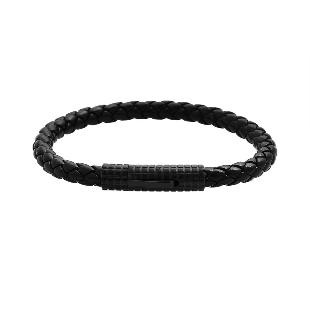 Black Plated Woven Leather Magnetic Bracelet
