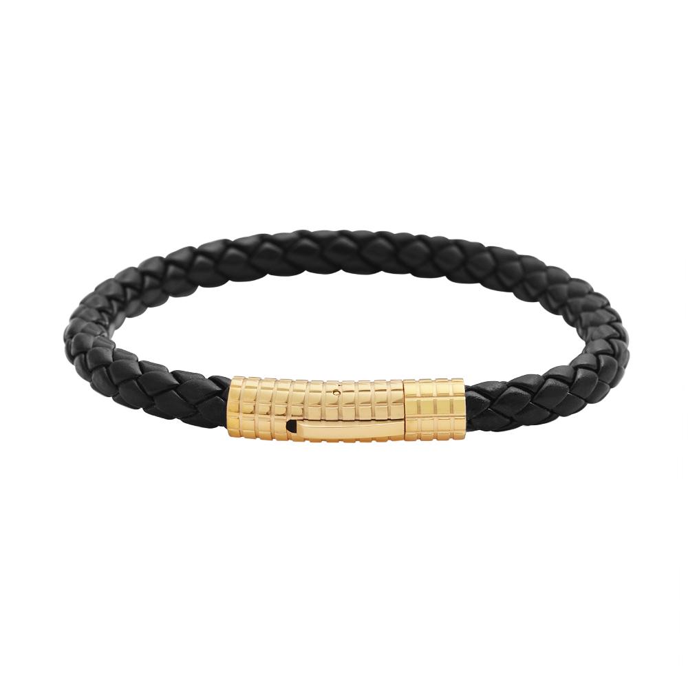 18K Gold Black Woven Leather Magnetic Bracelet