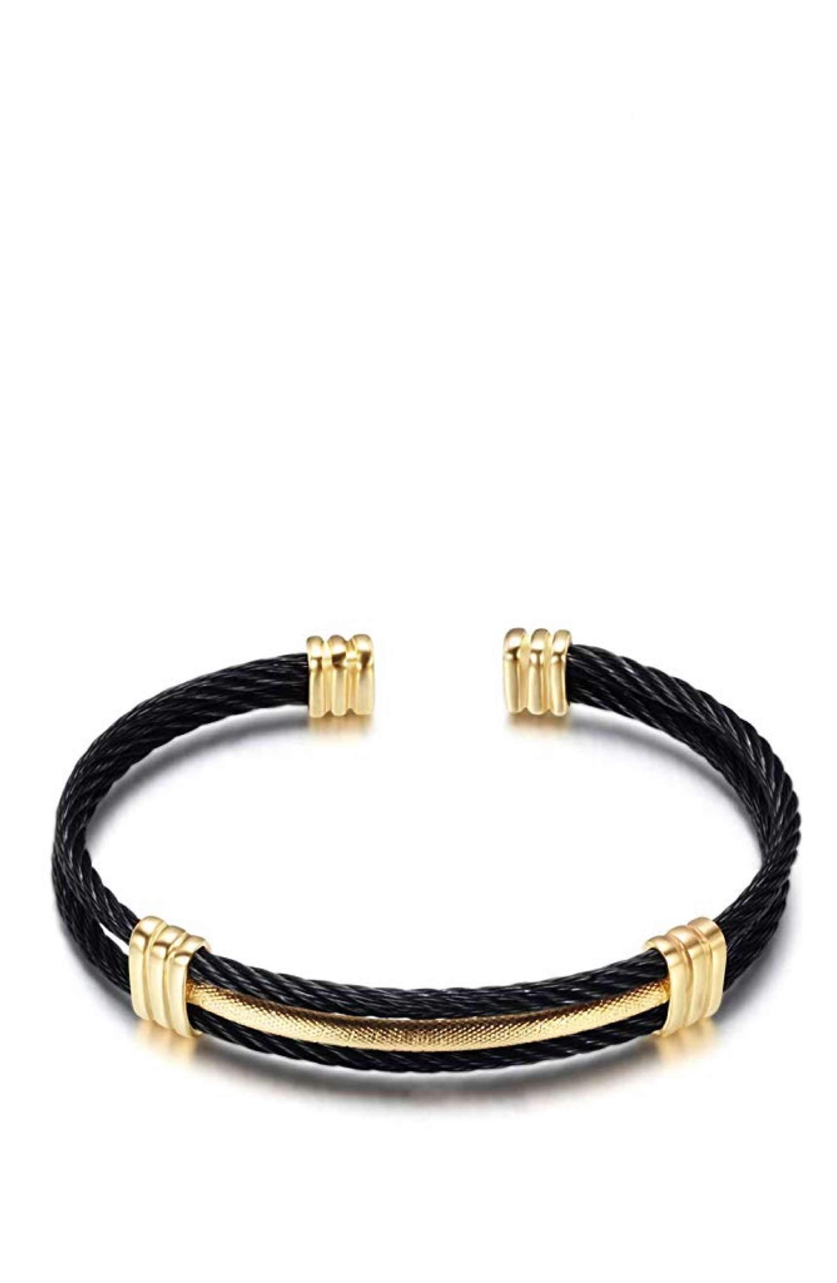 18K Gold & Black Cable Cuff Bangle