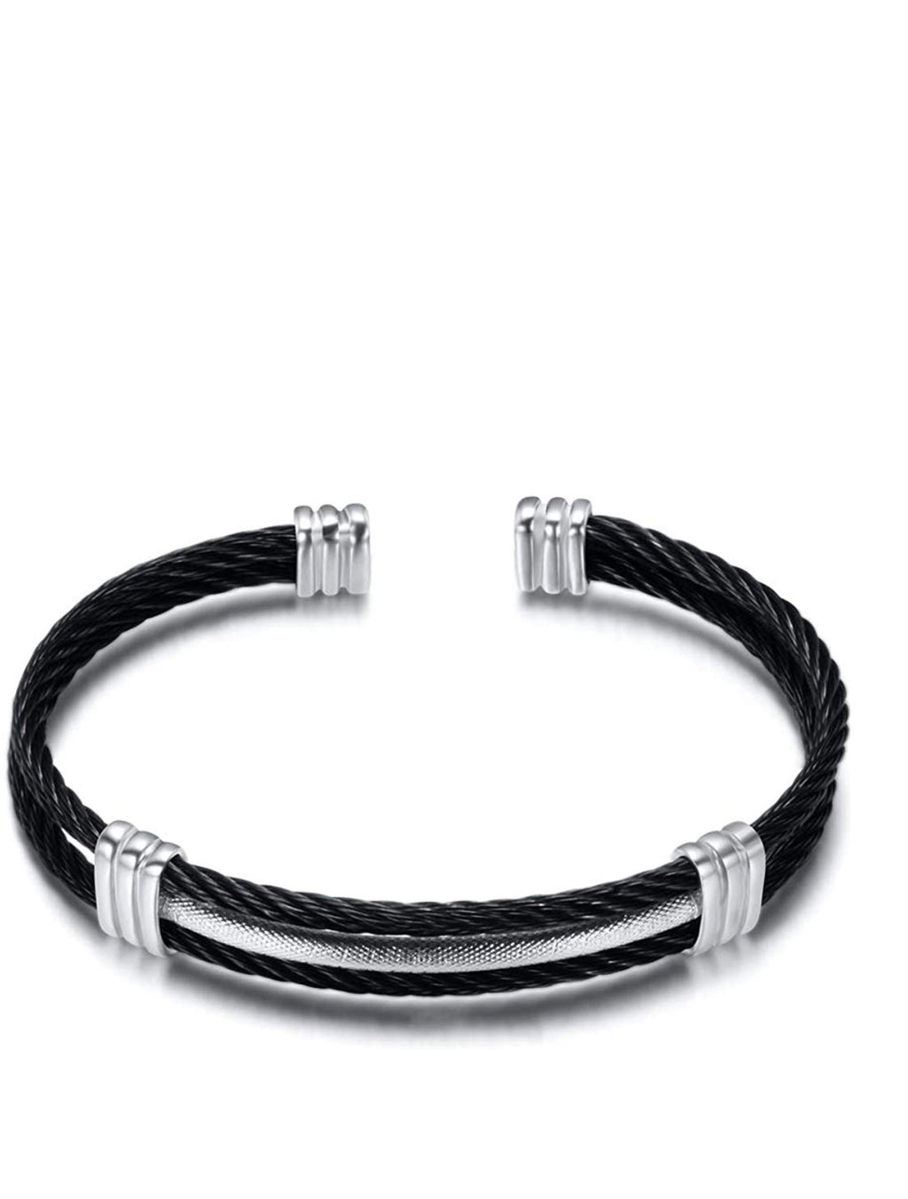 Silver Black Cable Cuff Bangle