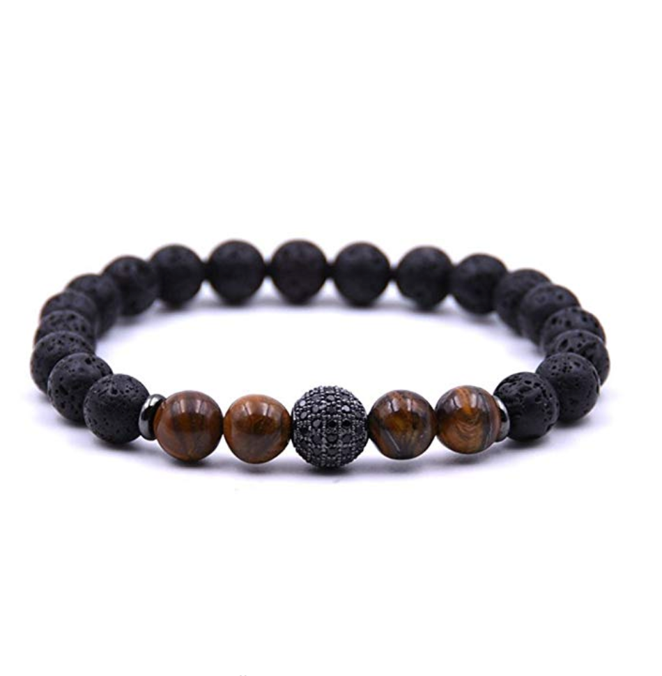 Black Lava & Tiger Eye Black Cz Bracelet