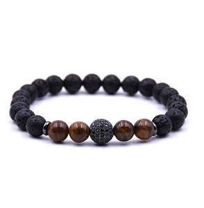 Black Lava & Tiger Eye Black Cz Bracelet