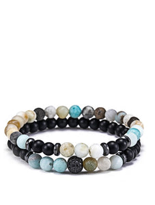 Multi Blue Gemstone & Onyx Bracelet set