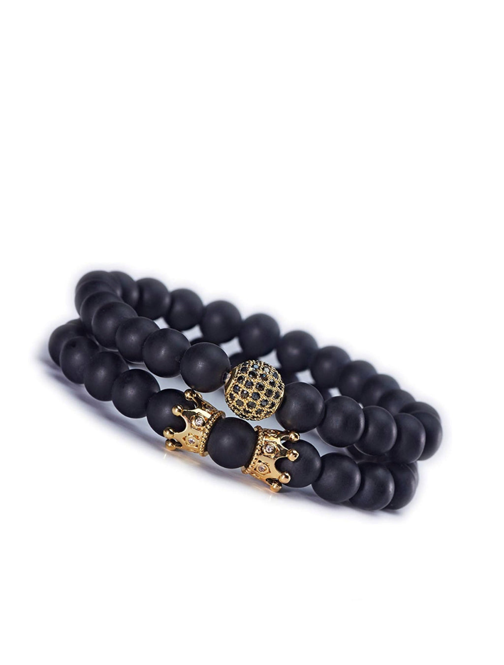 18K Gold Matte Black & Cz Bracelet Set