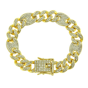18K Gold Figaro Link Cz Bracelet