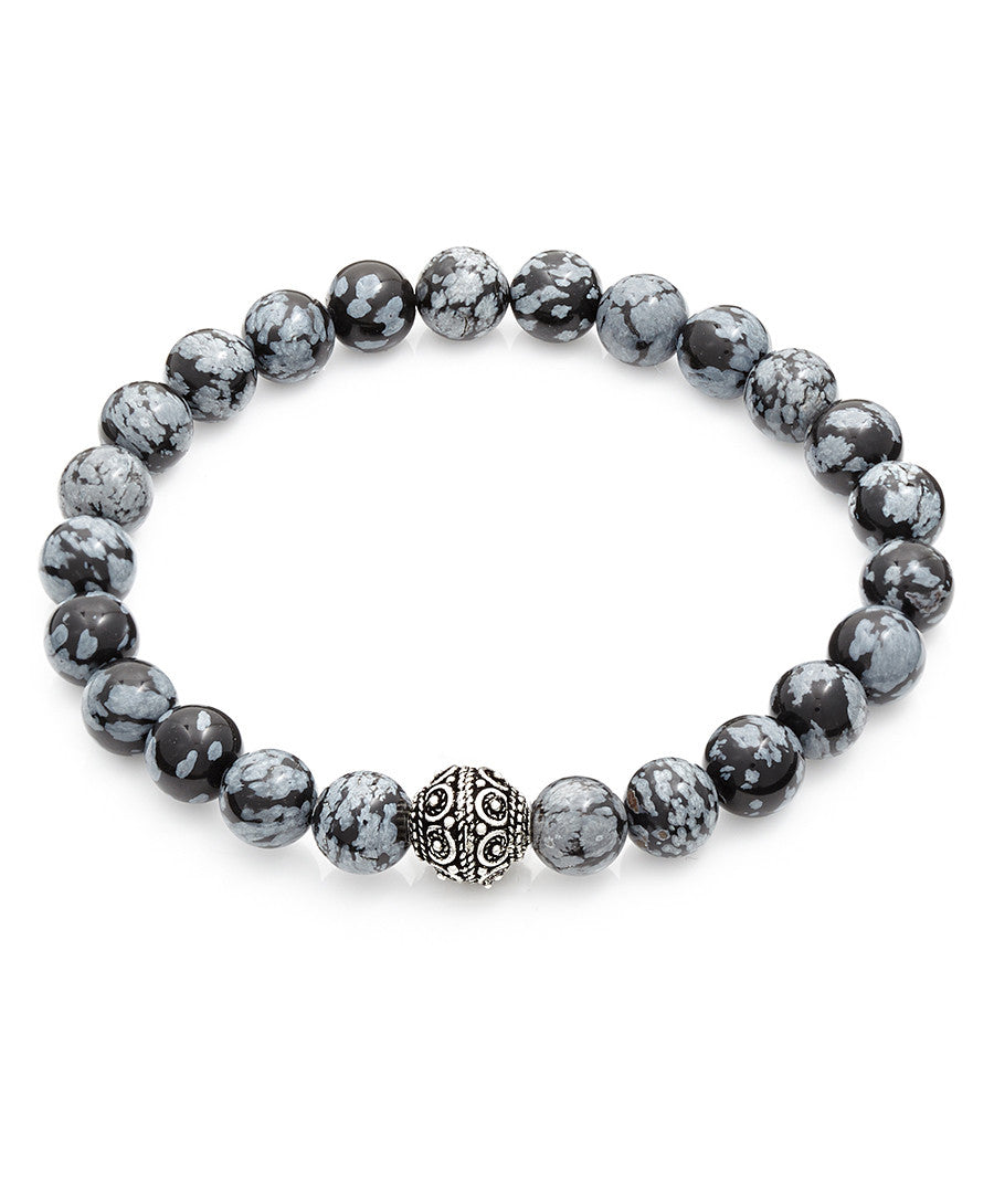 Sterling Silver Carved Snowflake Jasper Bracelet