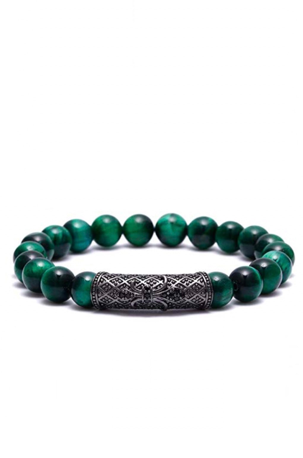 Black Plated & Green Gemstone Bar Cz Bracelet