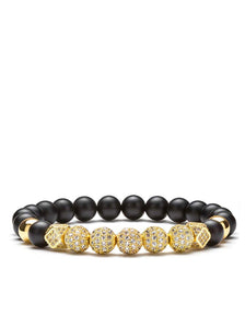 18k Matte Gold Onyx Multi Cz Bracelet