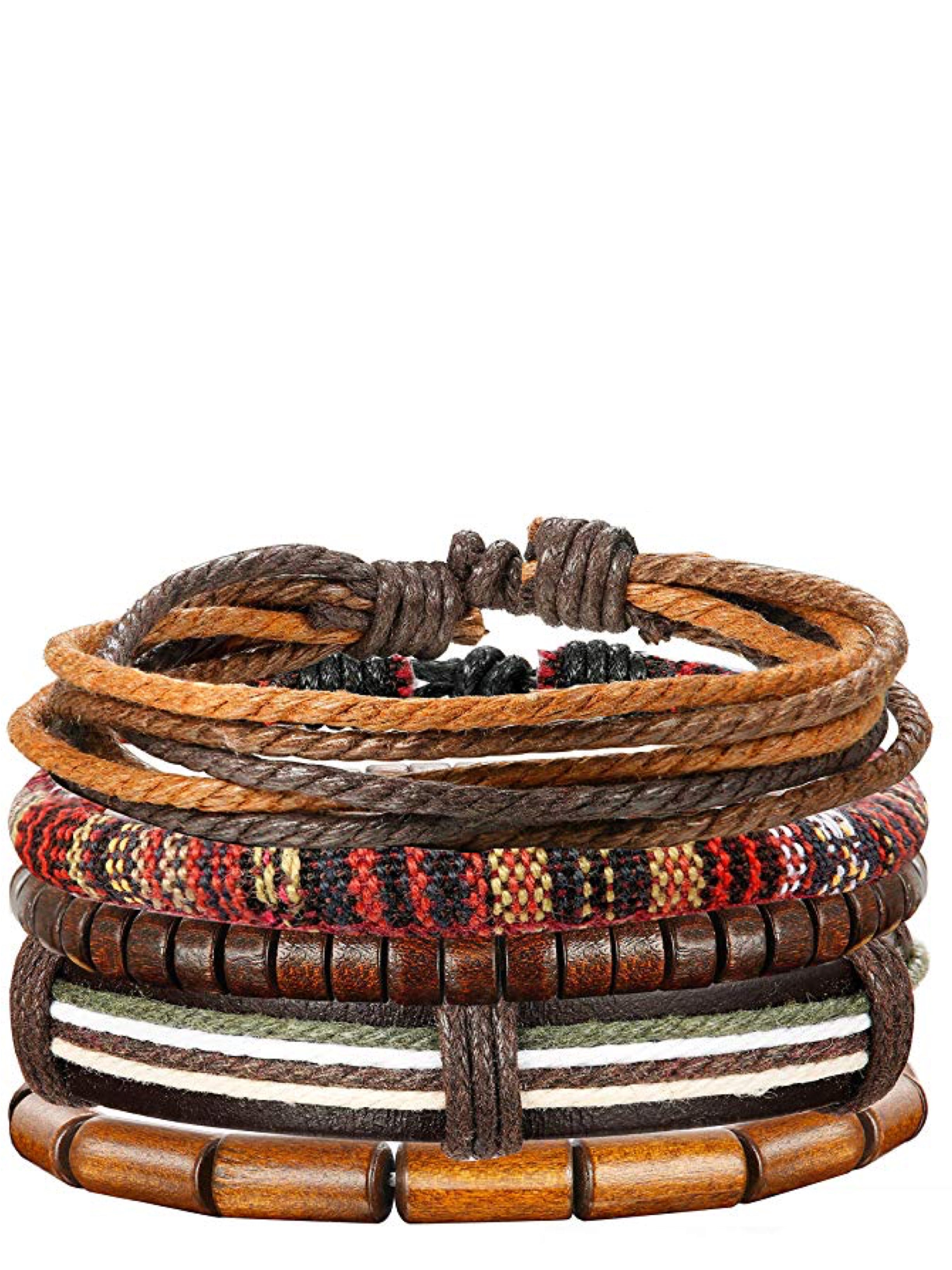 Multi Leather Woven Bracelet Set