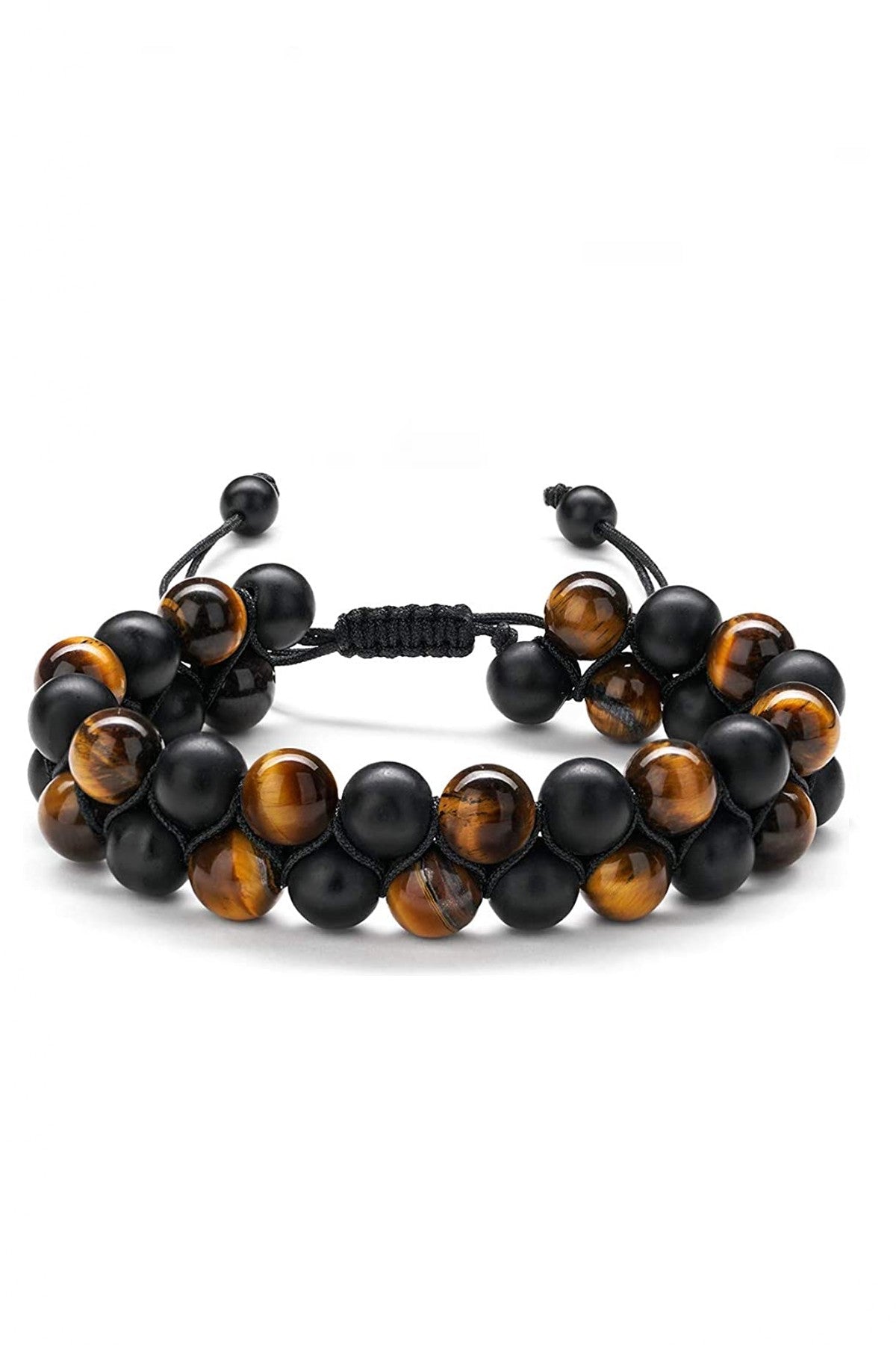 Matte Black Onyx & Tiger Eye Adjustable Bracelet