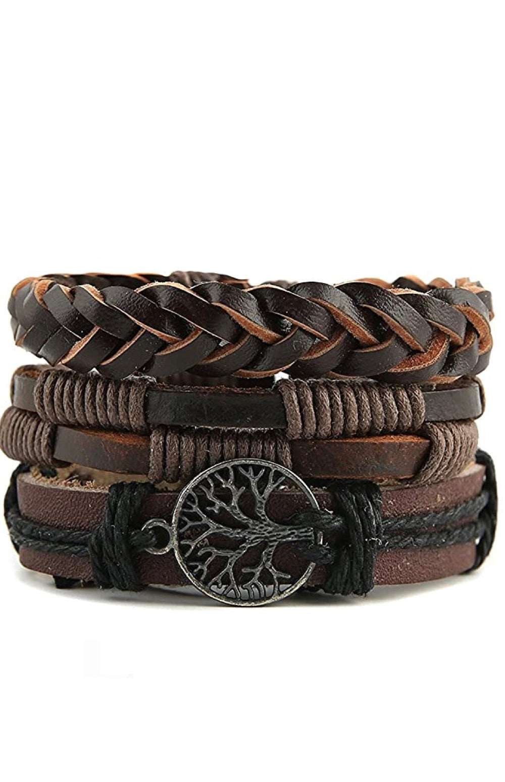 Brown Leather Bracelet Set
