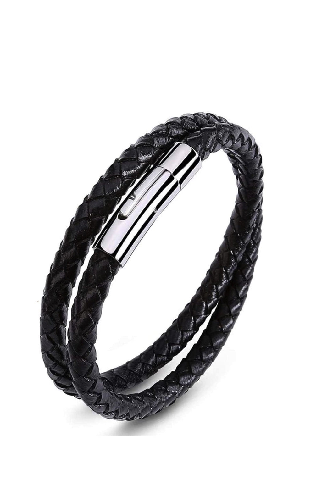 Silver & Black Leather Wrap Bracelet