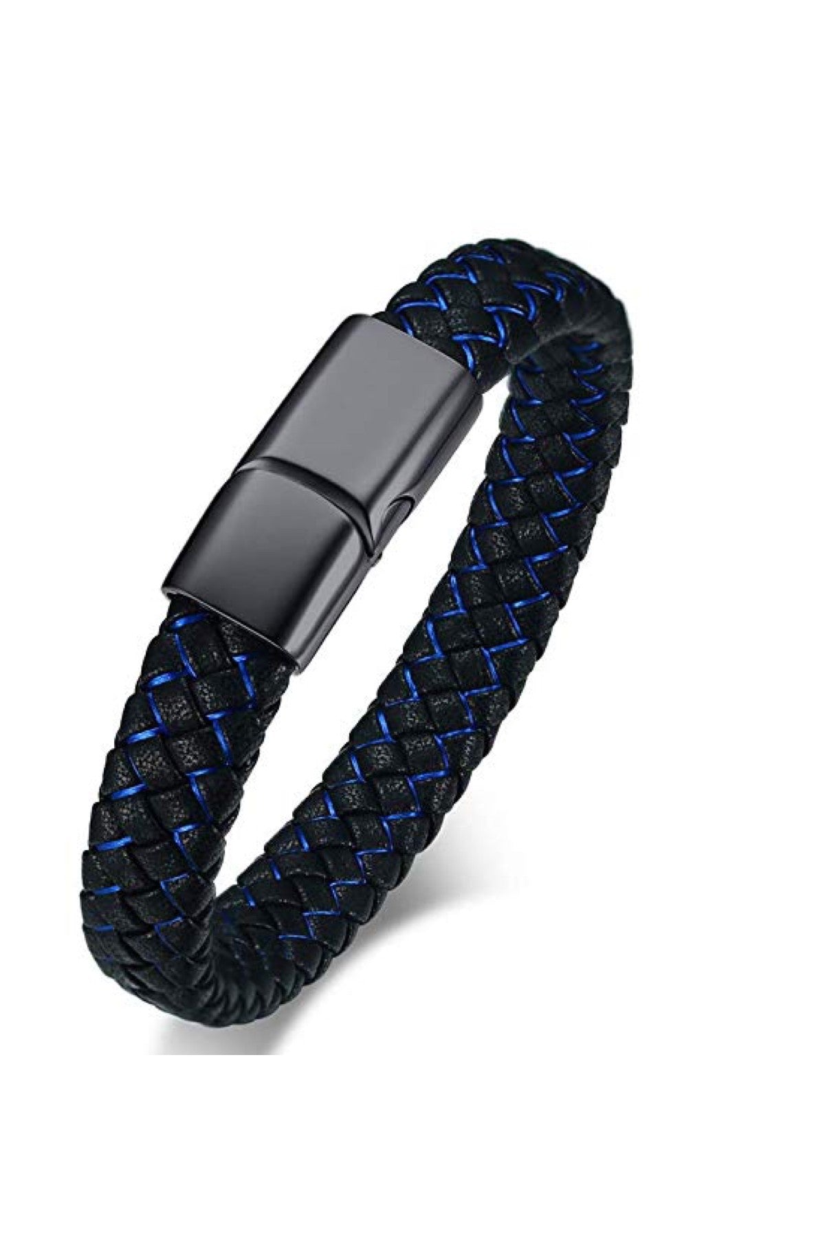 Black plated Blue and Black Leather Bracelet