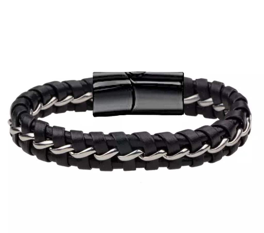 Black Leather Woven Bracelet