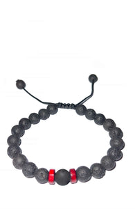 Black Lava & Red Adjustable Gemstone Bracelet