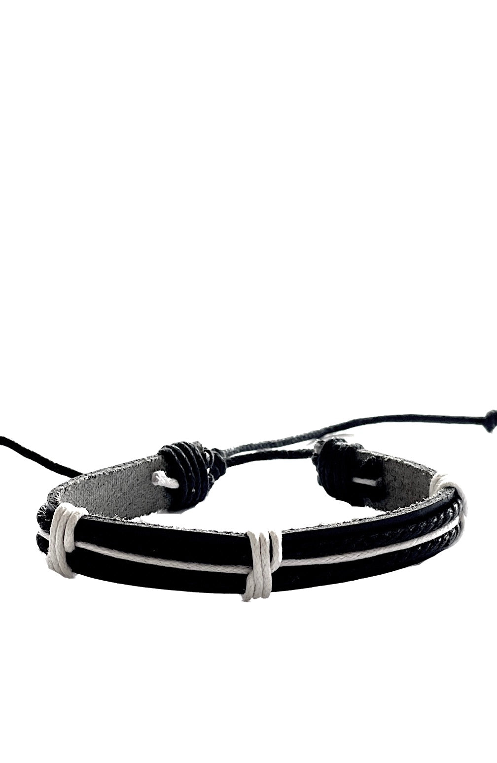 Black & White Adjustable Leather Bracelet