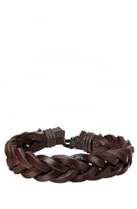 Brown Woven Adjustable Leather Bracelet