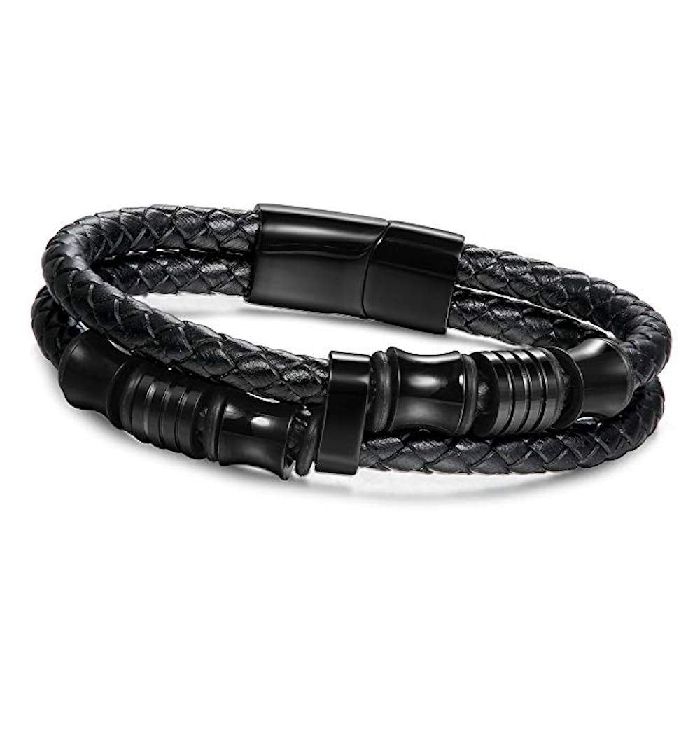 Black Plated Leather Bracelet