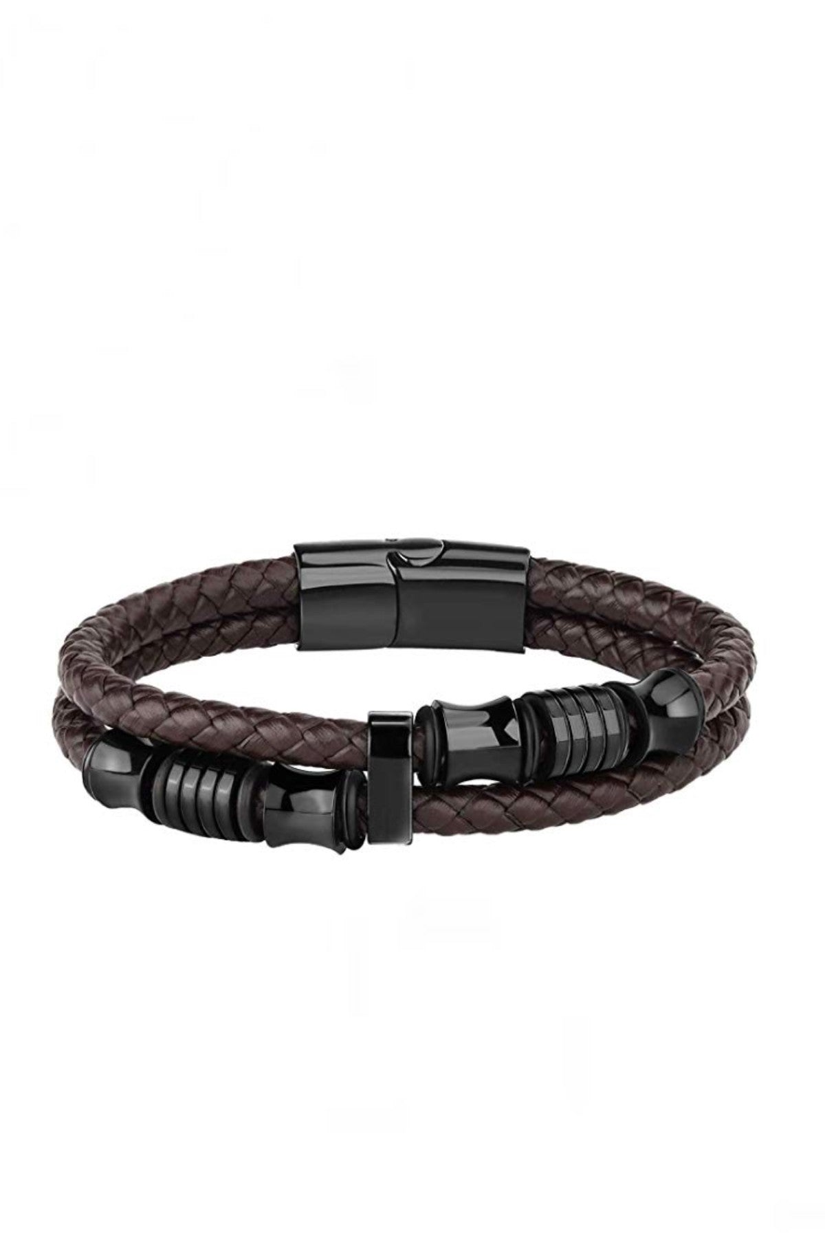 Black Plated & Brown leather Bracelet