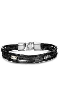 Silver & Black Leather Bracelet