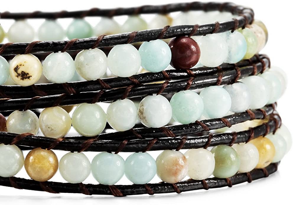 Multi Sea Green Leather Wrap Bracelet