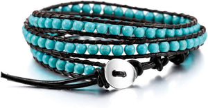 Multi Blue Leather Turquoise Wrap Bracelet