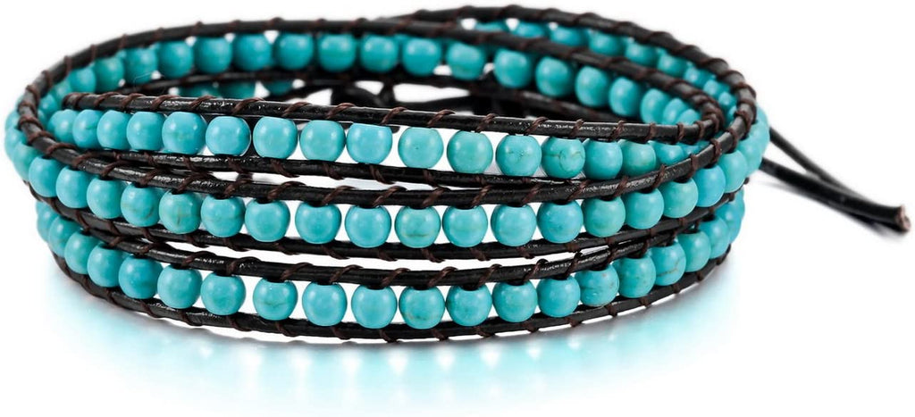 Multi Blue Leather Turquoise Wrap Bracelet