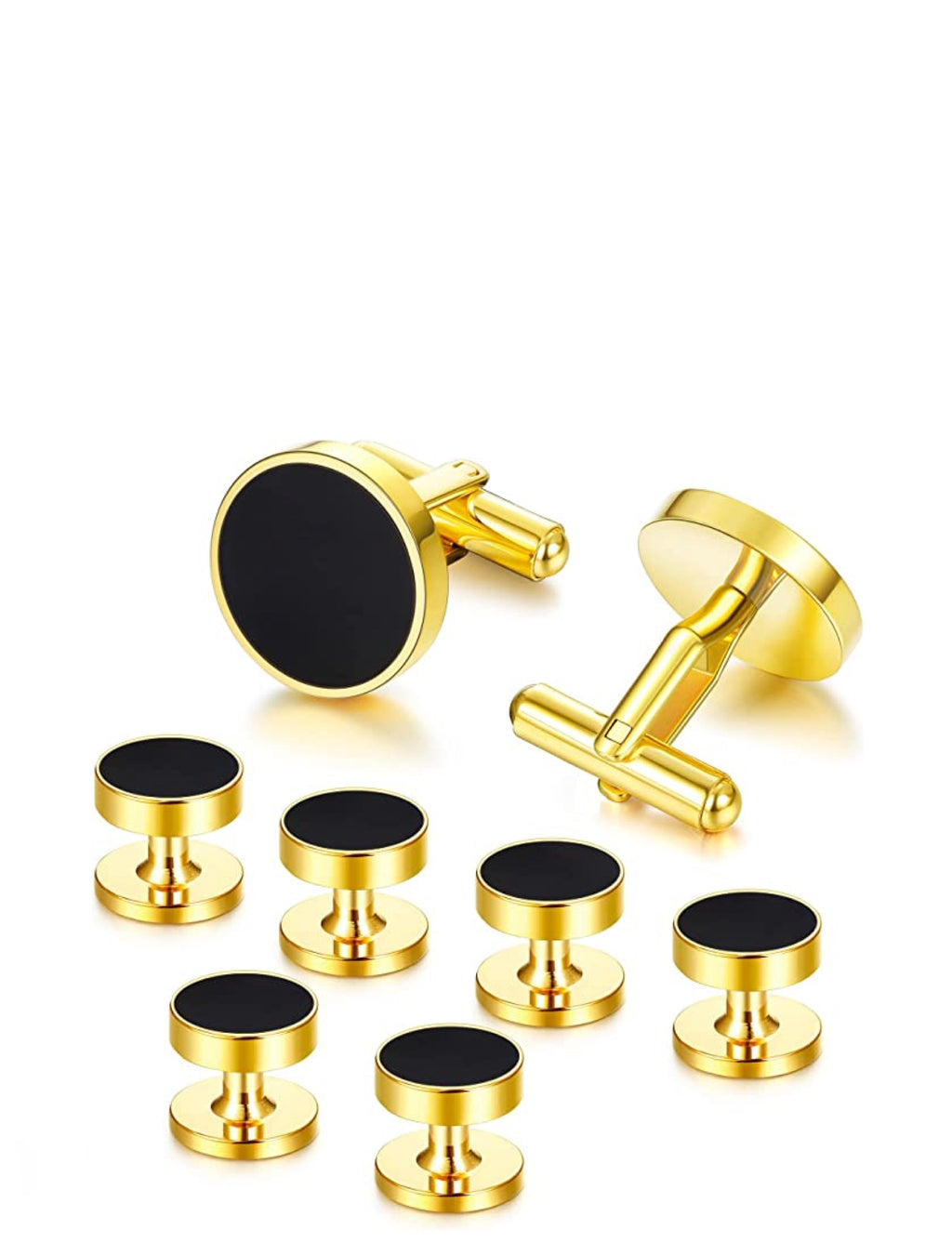 18k Gold Black Tie Cufflink Set