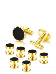 18k Gold Black Tie Cufflink Set