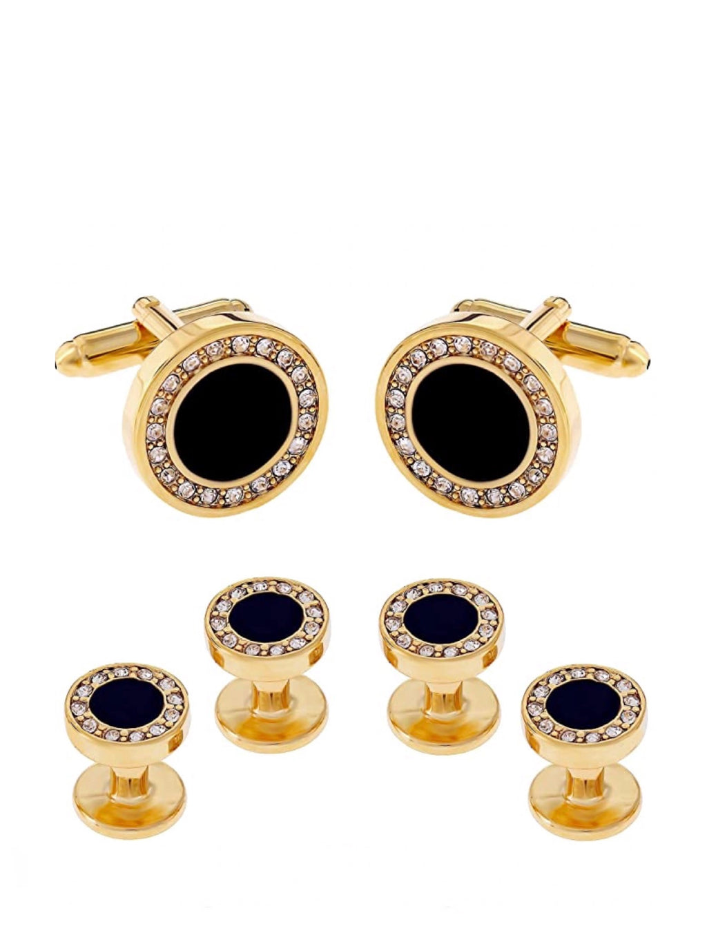 18K Gold Black Tie Formal Cufflink Set