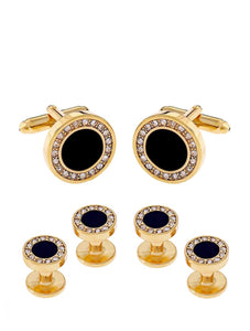 18K Gold Black Tie Formal Cufflink Set