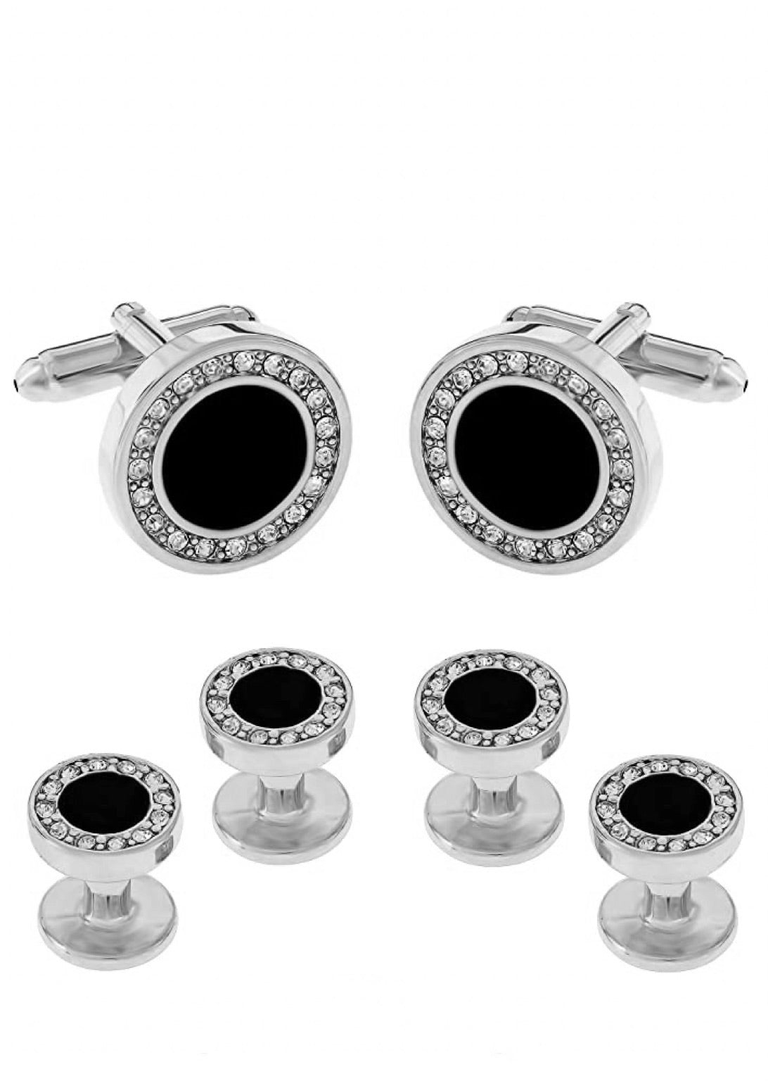 Silver Black Tie Formal Cufflink Set