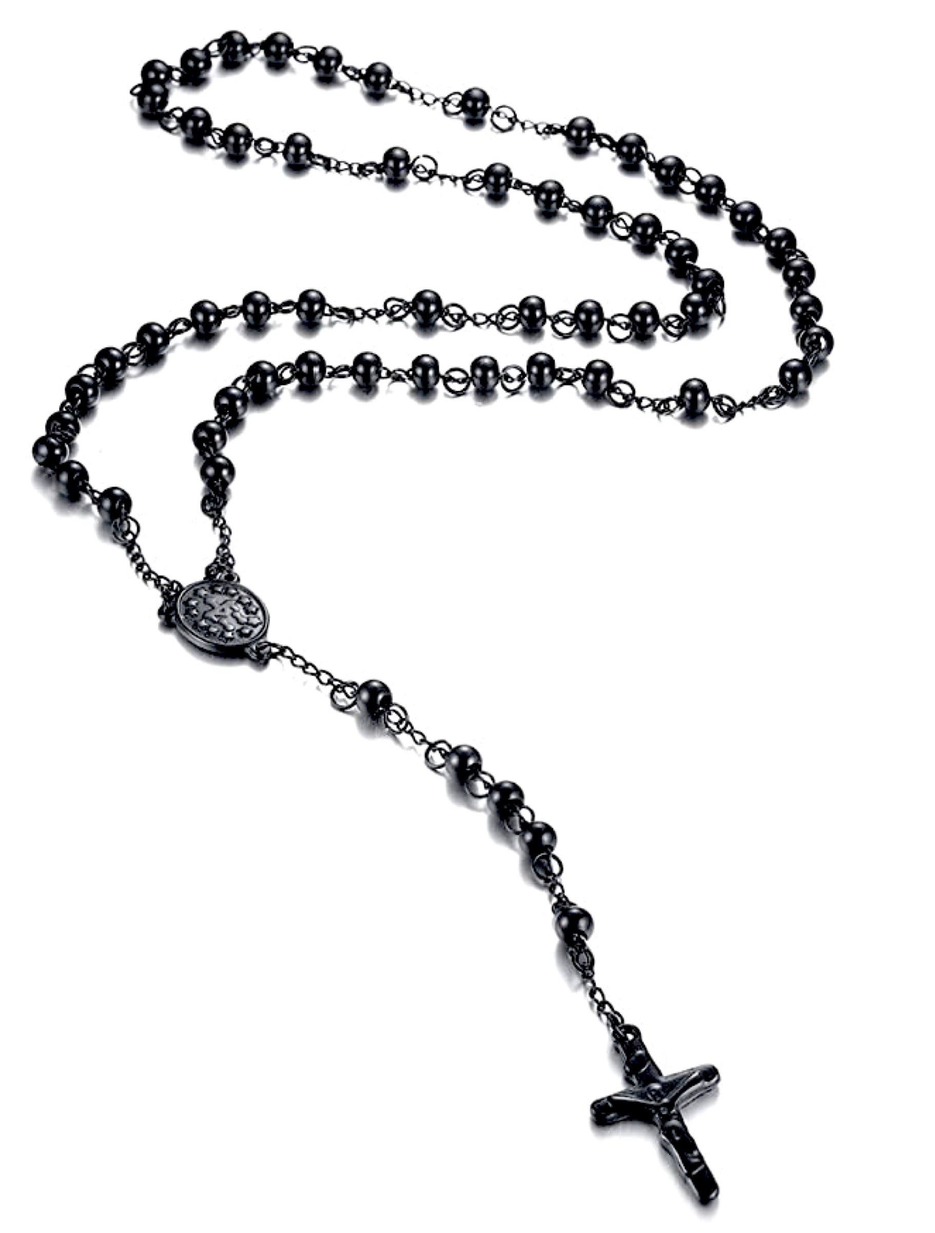 Stephen Oliver Men's Black Rosary Cross Necklace Modern