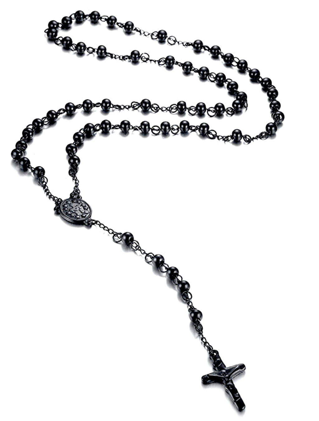Black Rosary Cross Necklace