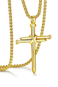 18k Gold Cross Nail Pendant Necklace