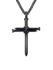 Black Screw Cross Pendant Necklace