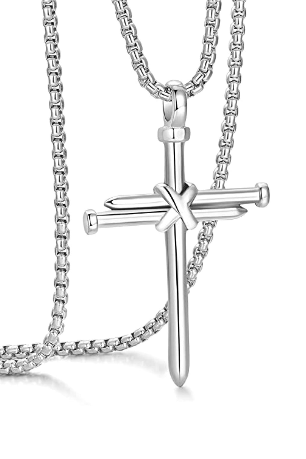 Silver Screw Cross Pendant Necklace