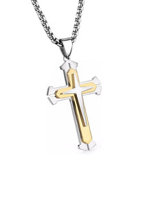 18K Gold & Silver Cross Necklace