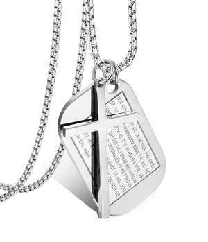 Silver Engraved Tag Cross Necklace